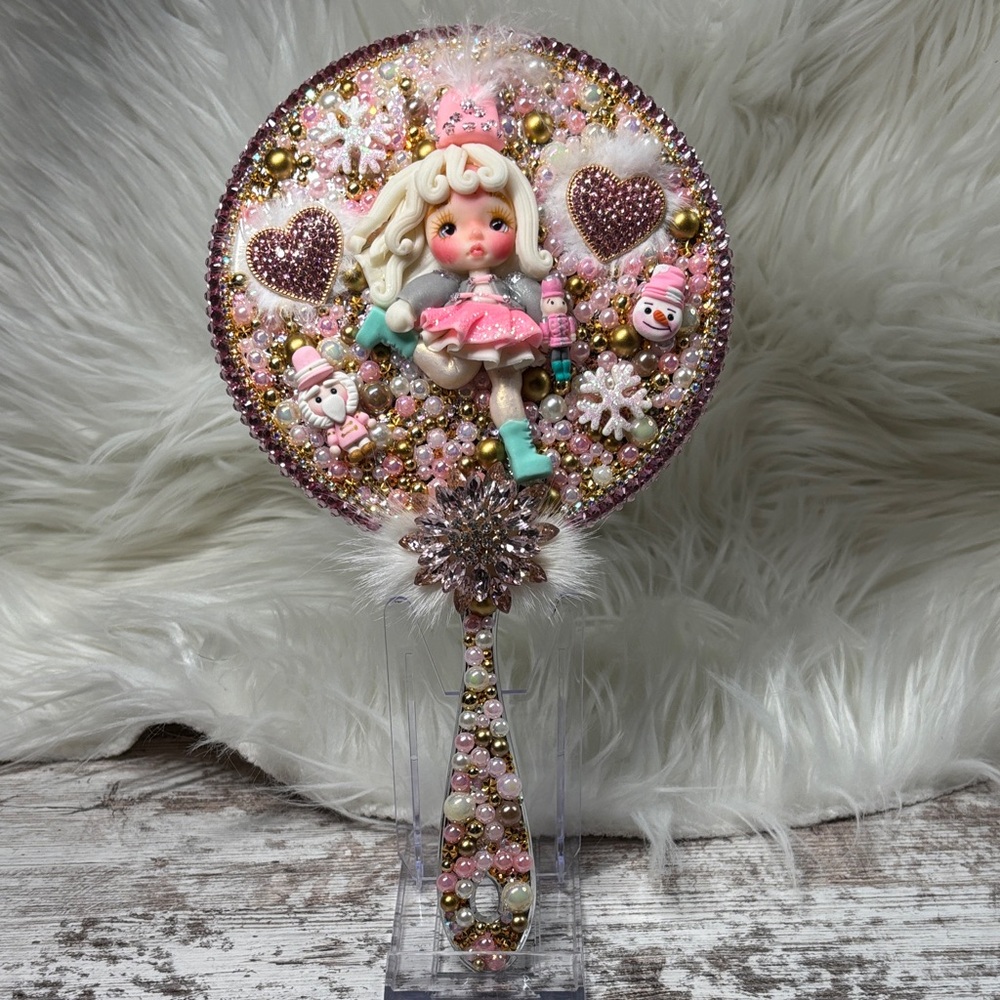 Hand Crafted Pink and White Decorative Mirror